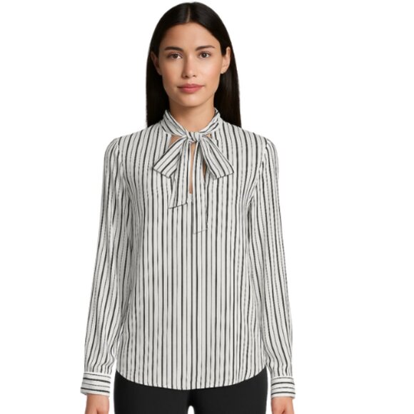 White House Black Market Tie Neck Striped Blouse – EUC Size 10 - Picture 1 of 3
